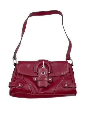 Vintage 90s Y2K Cherry Red Faux Leather Buckle Mini Shoulder Bag Purse Going Out